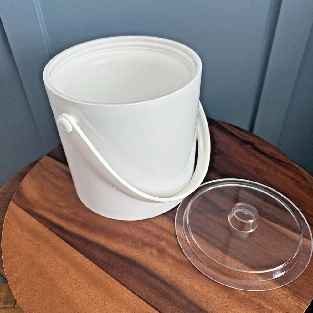 Vintage Acrylic Ice Bucket Wine Chill White Clear Lid Mid Century Modern Barware
